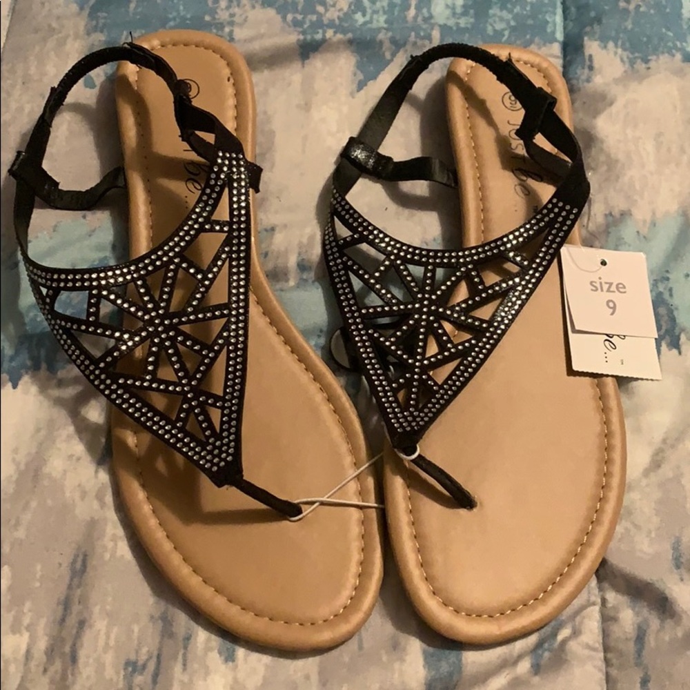 NWT black rhinestone Sandals size 9